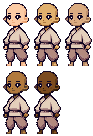 A character sprite rendered across a range of skin tone ramps